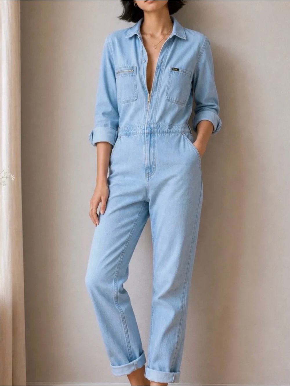 Lee Union-Alls Large Denim Jumpsuit Light Wash Utility Coveralls Workwear